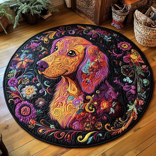 Colorful Floral Dog WY3006033CL Quilted Round Mat
