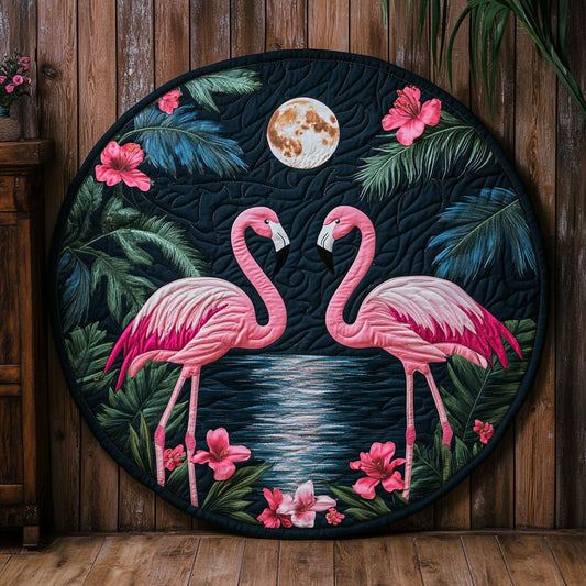 Midnight Flamingo CW1107032CL Quilted Round Mat