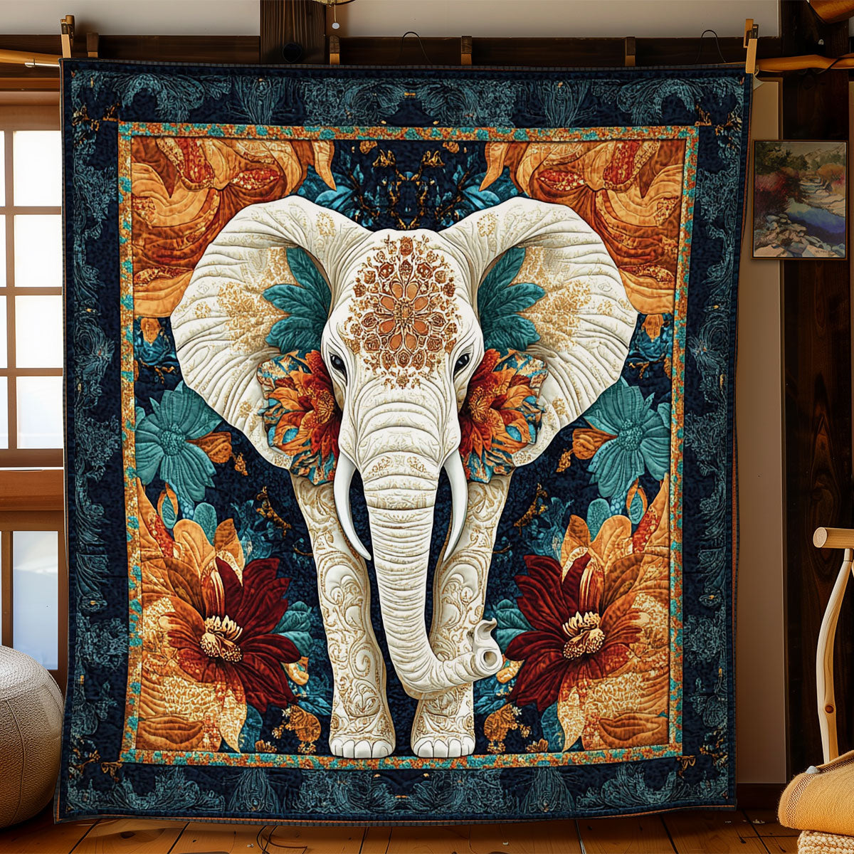 Portrait Flower Elephant WY2301074CL Quilt