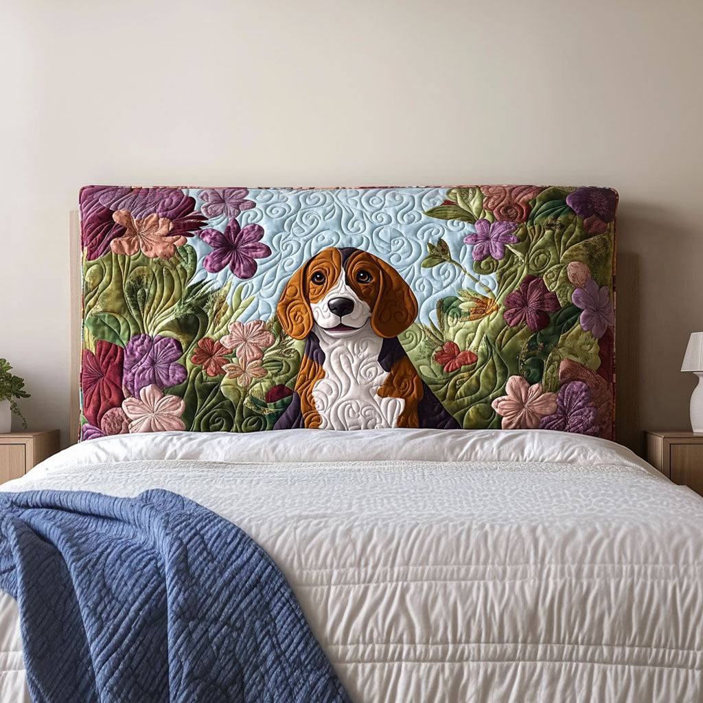 Floral Beagle Dog QA2412002CL Quilted Headboard Slipcover