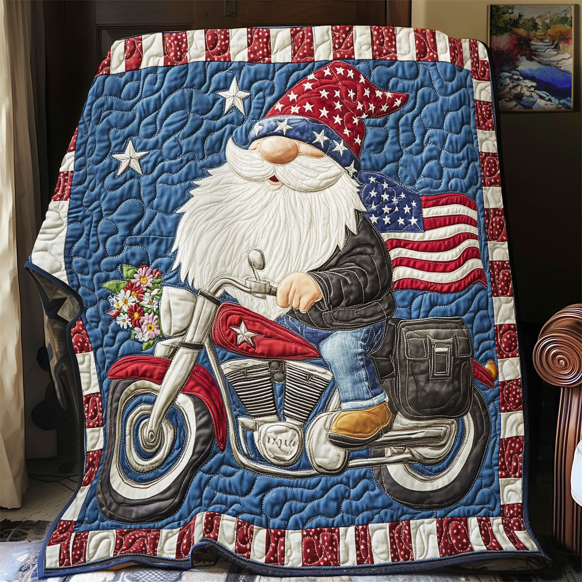 Patriotic Biker Gnome WX1306029CL Quilt
