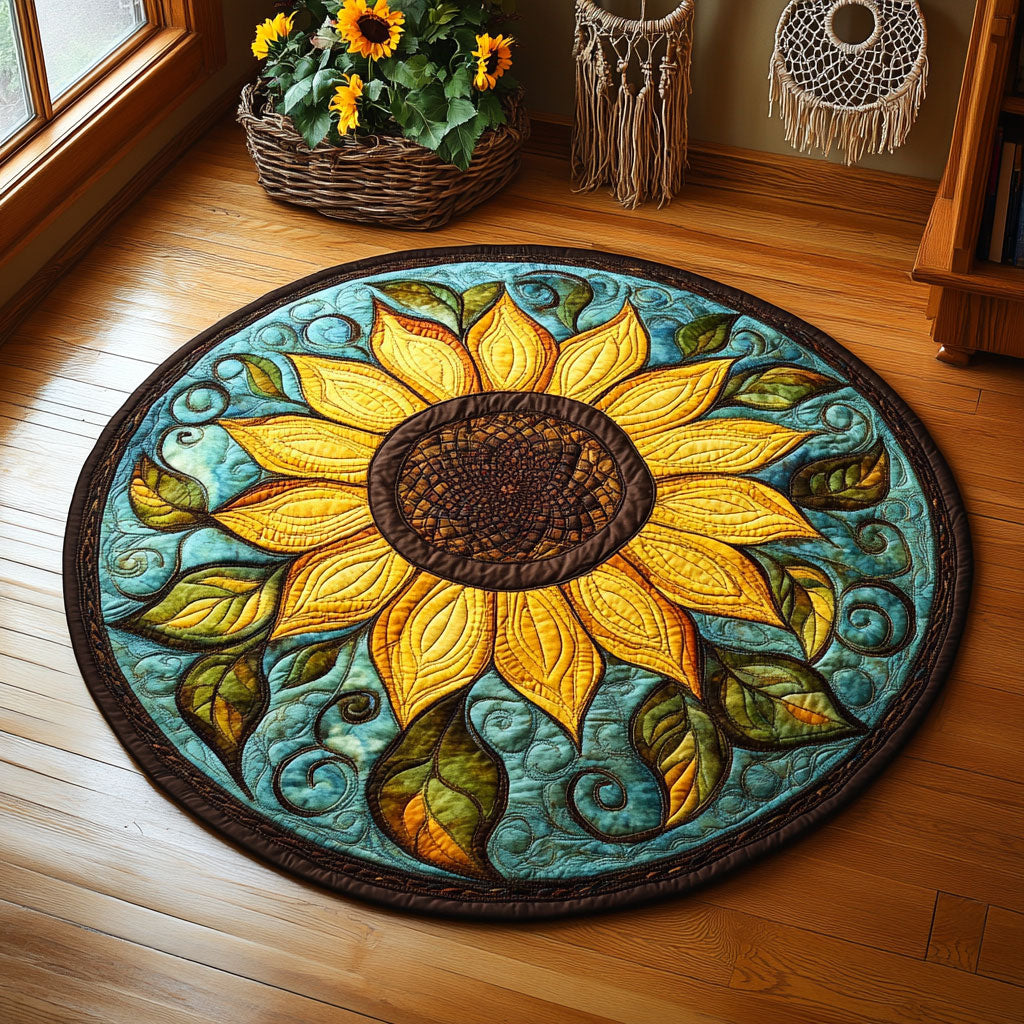 Sunflower In Teal WY2305028CL Quilted Round Mat