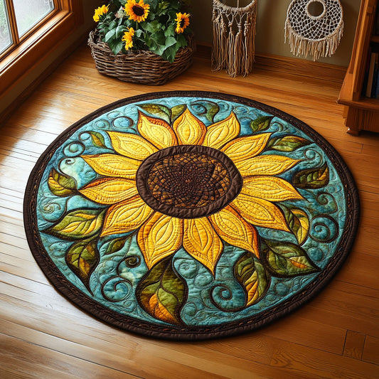 Sunflower In Teal WY2305028CL Quilted Round Mat