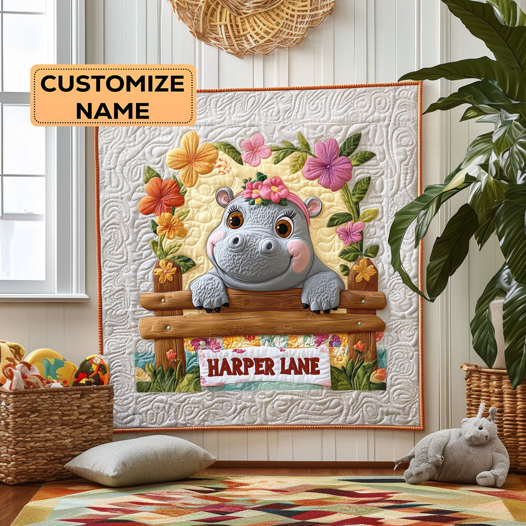 Hippo Garden WY2807024CL Personalized Baby Quilt