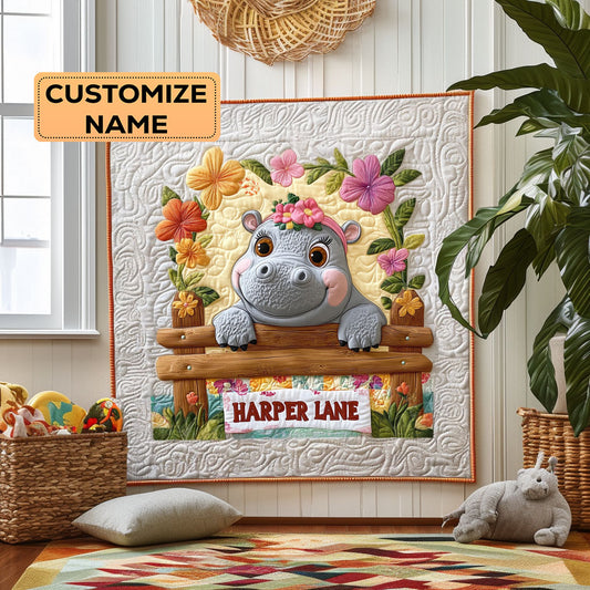 Hippo Garden WY2807024CL Personalized Baby Quilt