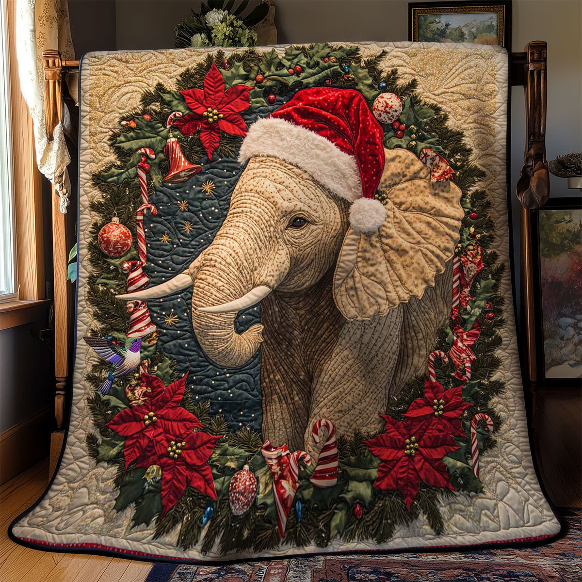 Elephant In Christmas Wreath WN1312032CL Quilt