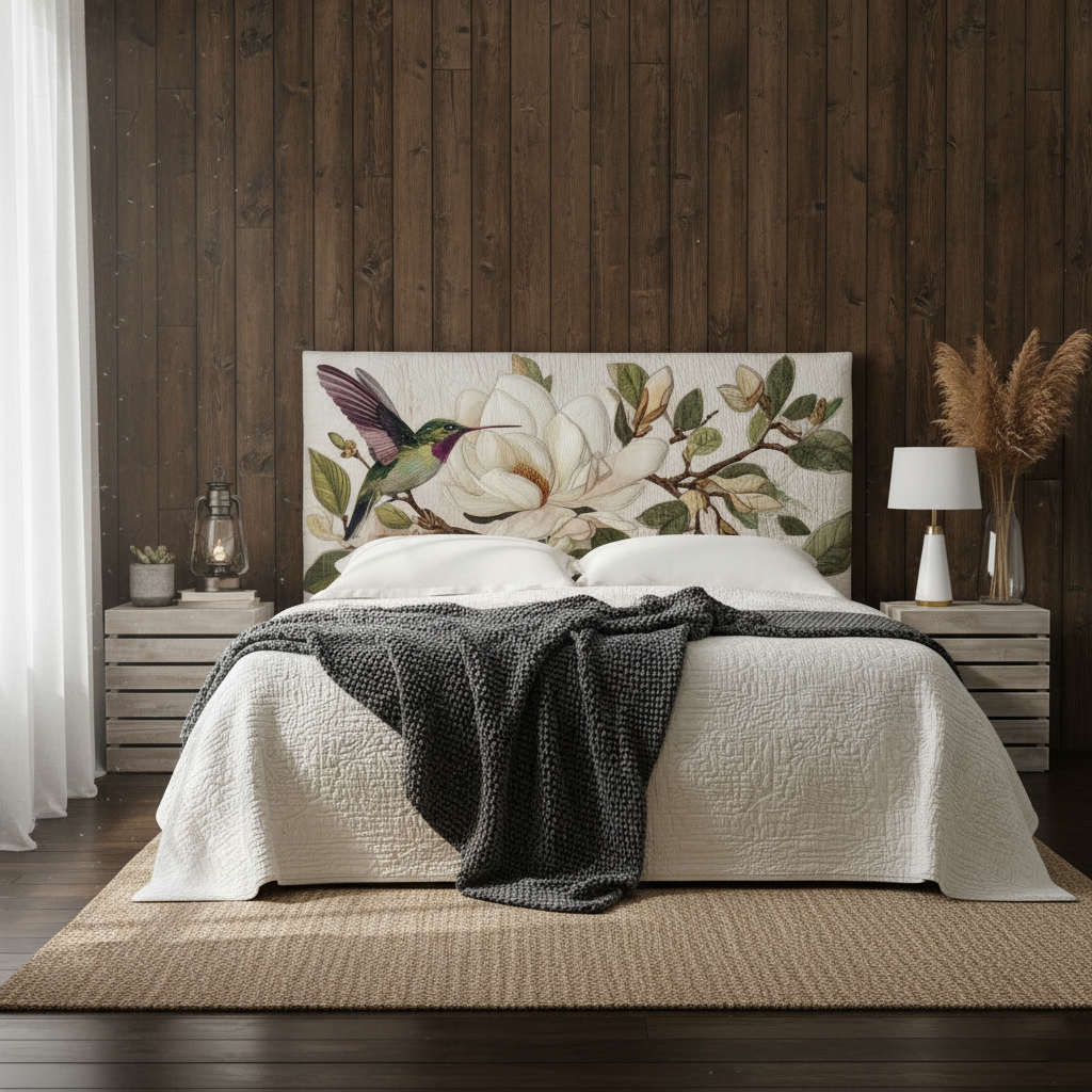 Hummingbird And Magnolias XR1912005CL Quilted Headboard Slipcover