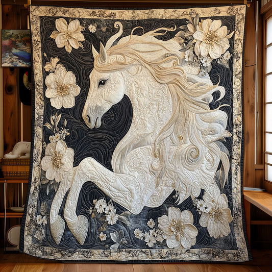 Majestic White Flower Horse WY1202124CL Quilt