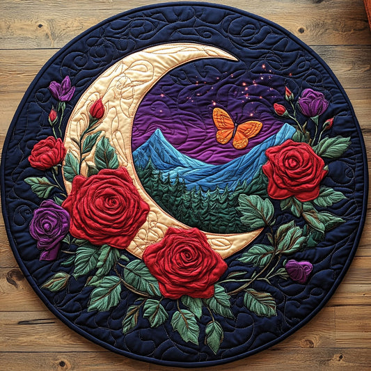 Butterfly Rose Crescent WP0404013CL Quilted Round Mat