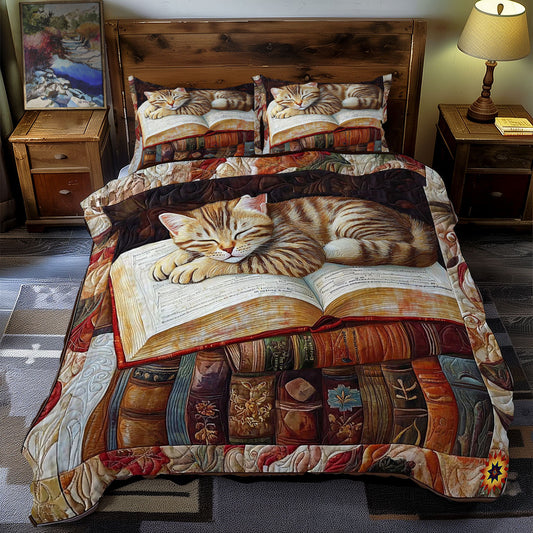 Sleeping Cat In Book WY1112047CL Duvet Cover Set