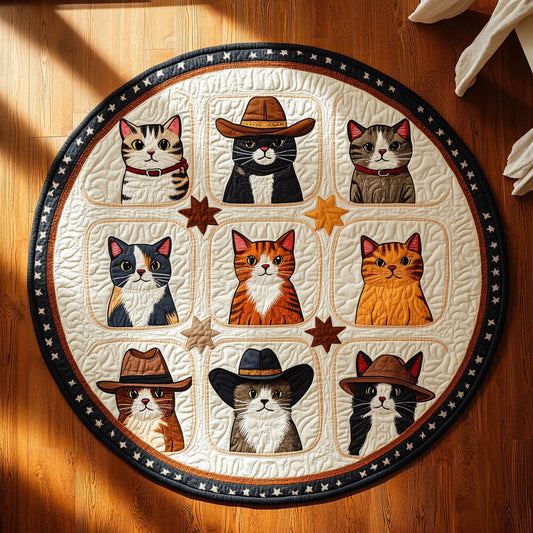 Cowboy Cat Crew WY2008078CL Quilted Round Mat