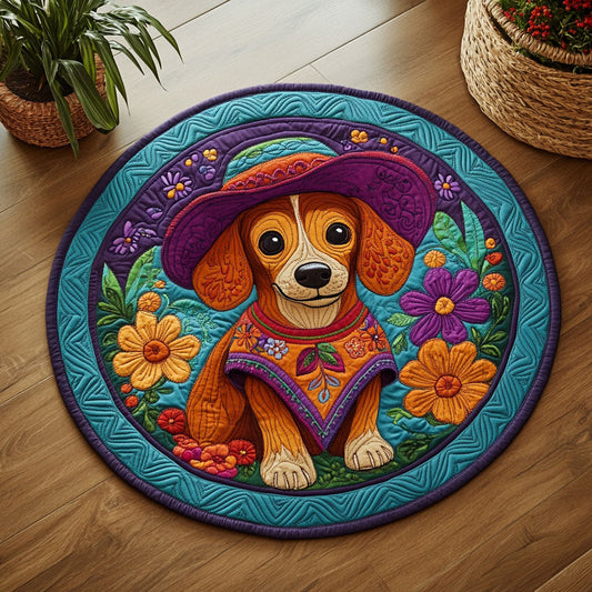 Dachshund Flower WX2005011CL Quilted Round Mat