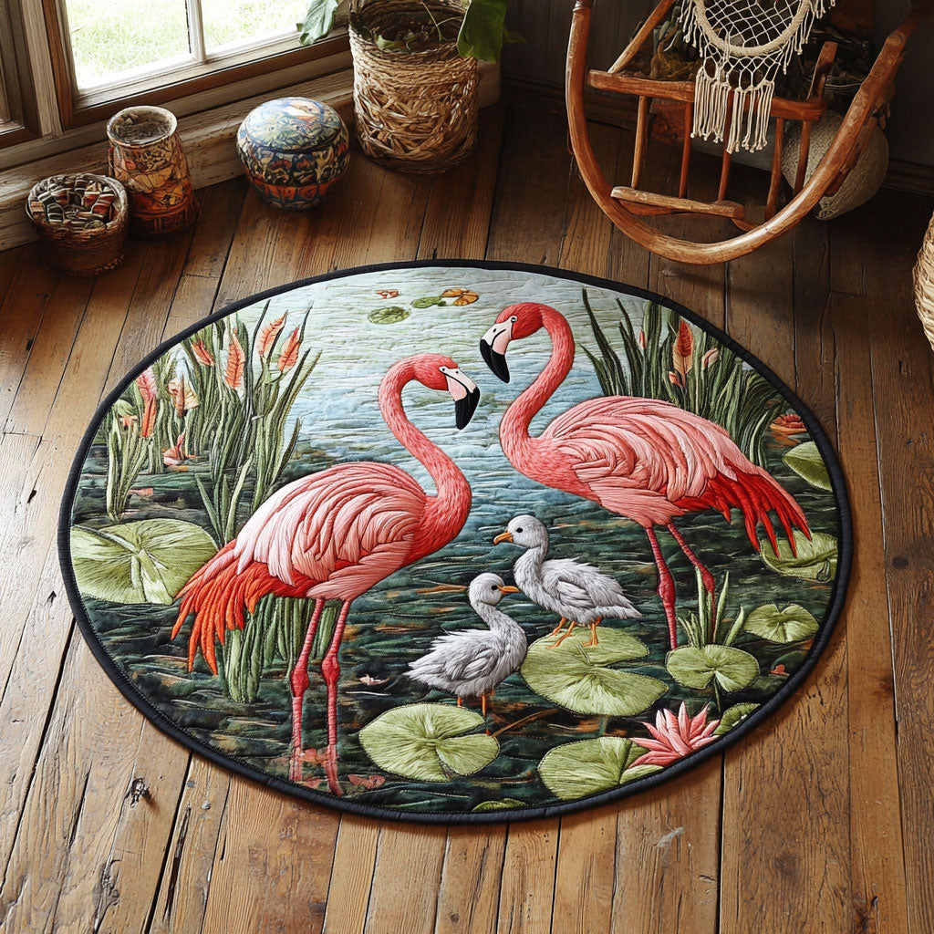 Flamingo Family WY0905026CL Quilted Round Mat