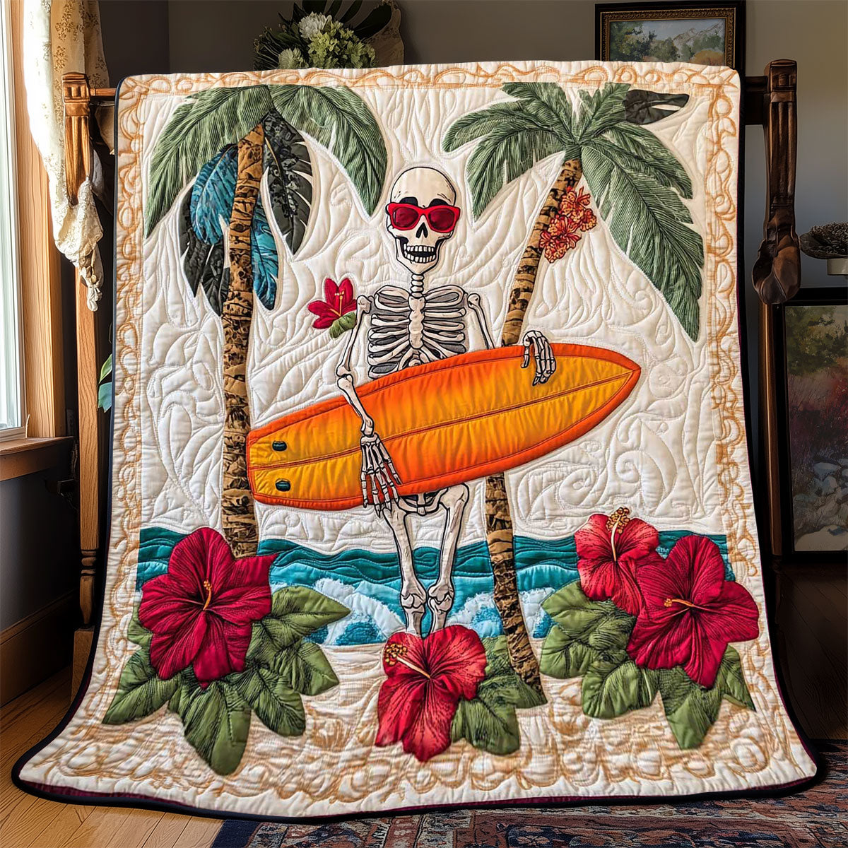 Funny Surfing Skeleton WP0201021CL Quilt