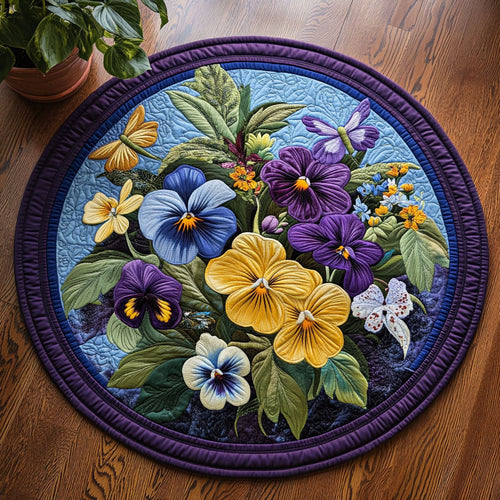 Pansies Bloom CW0807036CL Quilted Round Mat