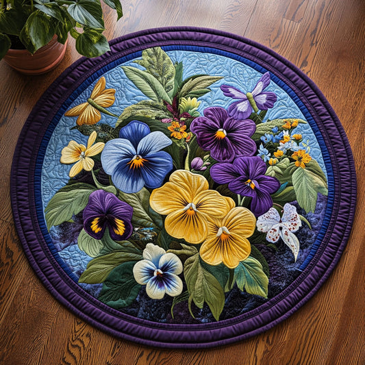 Pansies Bloom CW0807036CL Quilted Round Mat