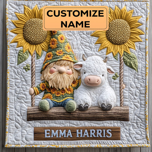 Bloom Gnome Cow CW3007022CL Personalized Baby Quilt