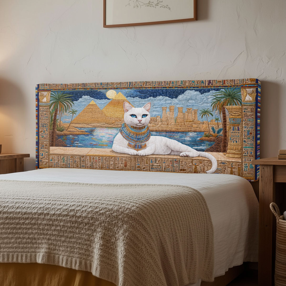 Temple Guardian Cat CW2312024CL Quilted Headboard Slipcover