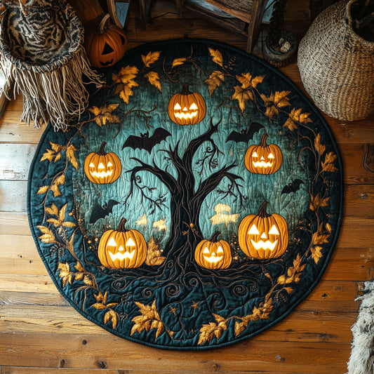 Pumpkin Bat Tree WY1107023CL Quilted Round Mat