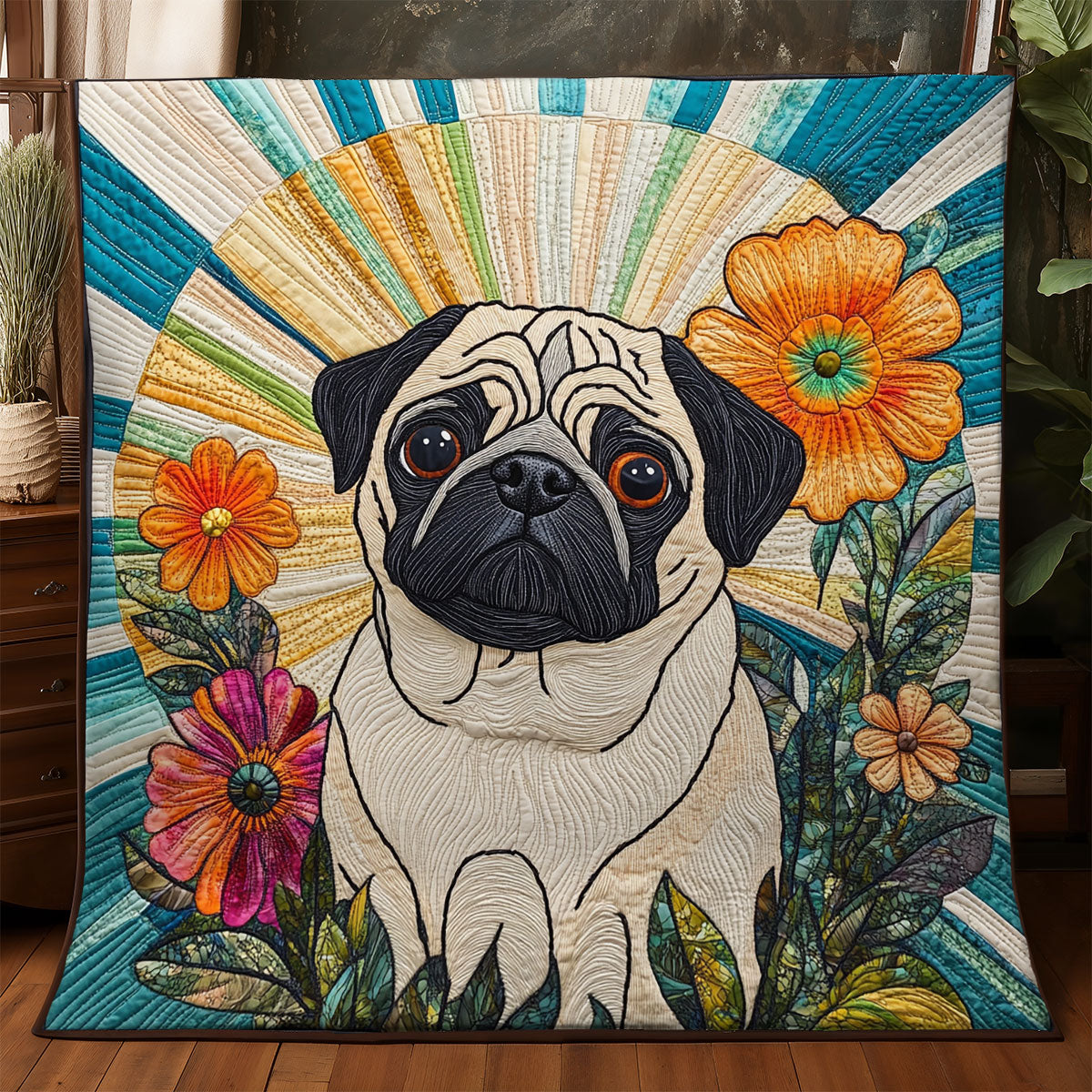 Floral Pug WX3105025CL Quilt