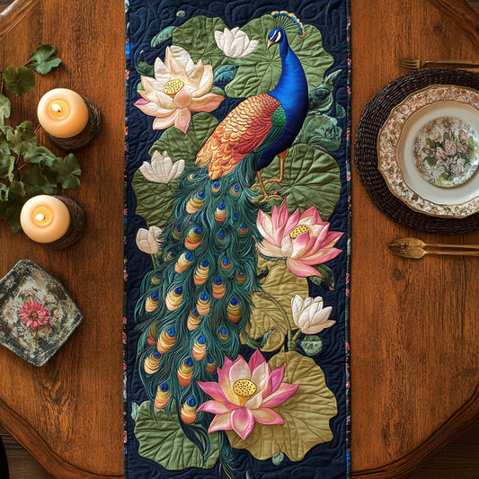 Peacock Lotus Lake CW0307041CL Quilted Table Runner
