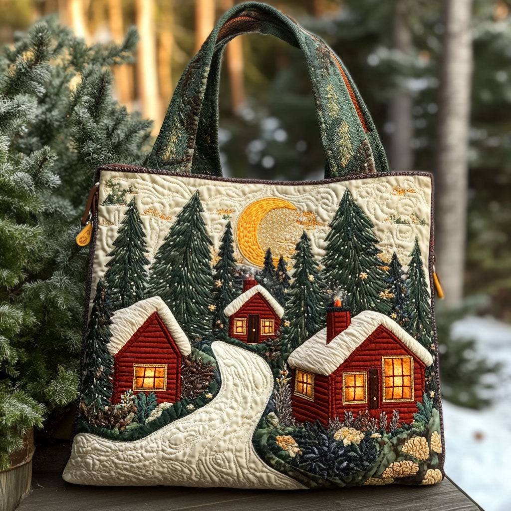 Winter Glow Forest Cabin WN0110064CL Quilted Tote Bag