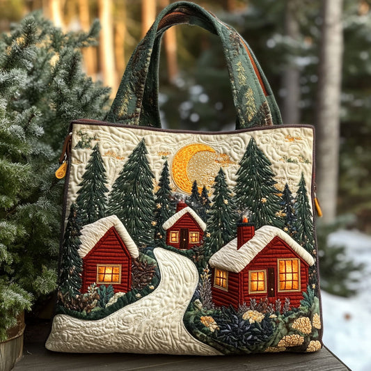 Winter Glow Forest Cabin WN0110064CL Quilted Tote Bag
