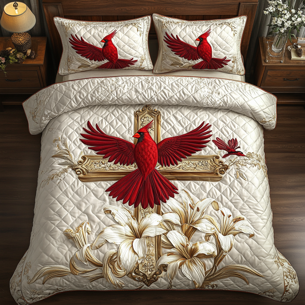 Red Cardinal And Lilies XR2202001CL Duvet Cover Set