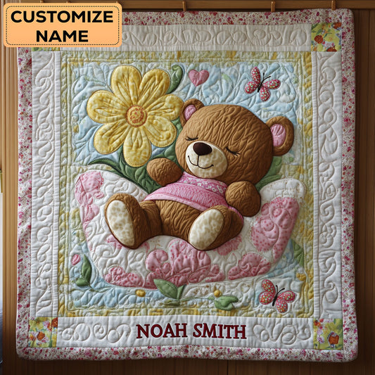 Sweet Teddy Slumber WY1807031CL Personalized Baby Quilt
