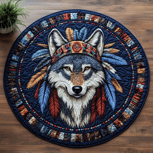 Wolf Native American CW1905256CL Quilted Round Mat