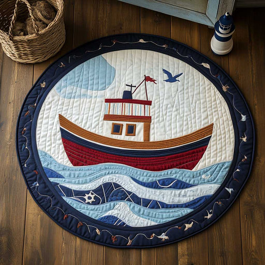 Waves And Boat WN2103032CL Quilted Round Mat