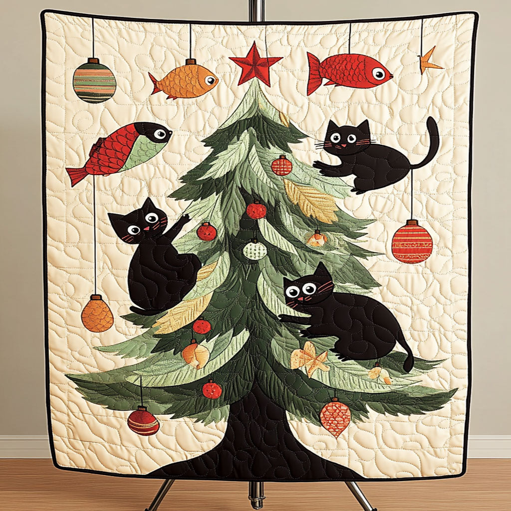 Festive Fish Black Cat WN1411088CL Quilt