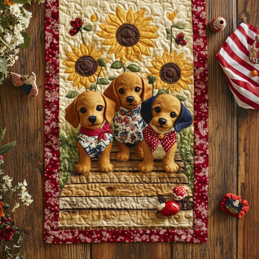 Puppy In Sunflower WY0506049CL Quilted Table Runner