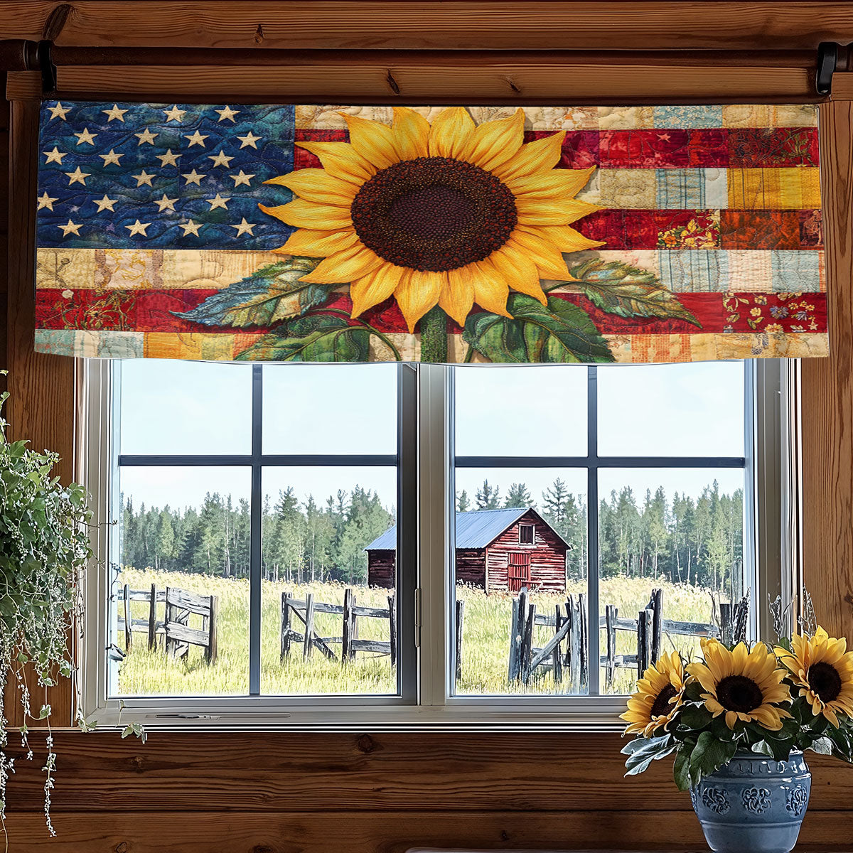 Patchwork Sunflower Glory WN1606052CL Quilted Valance