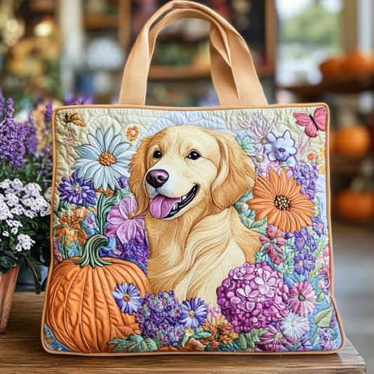 Floral Golden Retriever XR2209023CL Quilted Tote Bag