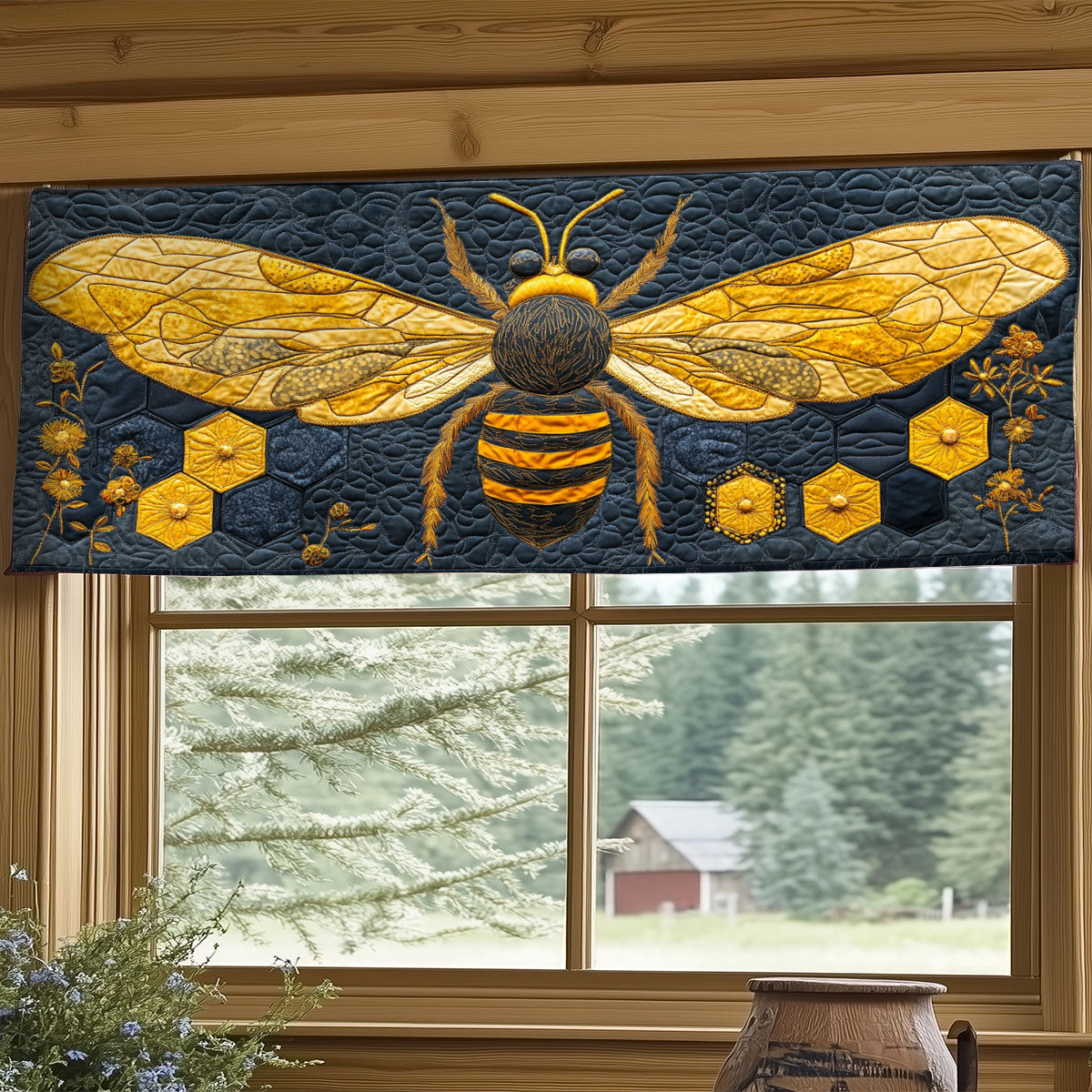 Yellow Flower Bee WY0406046CL Quilted Valance