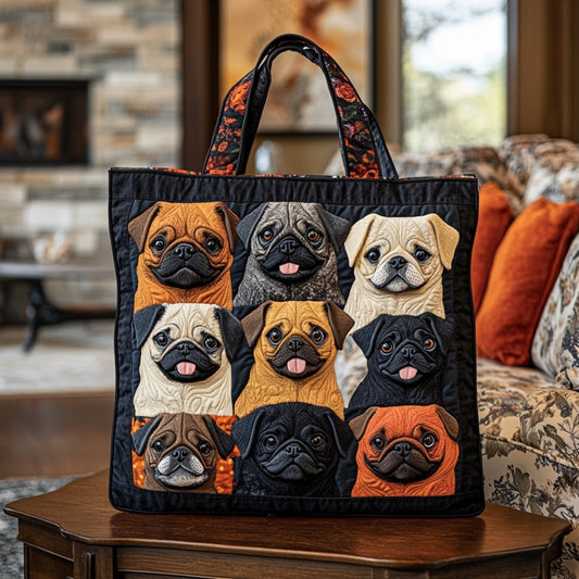 Whimsical Pug Face XR2509026CL Quilted Tote Bag