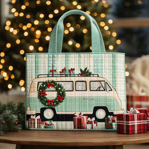 Holiday Wreath Camper Van WN0411049CL Quilted Tote Bag