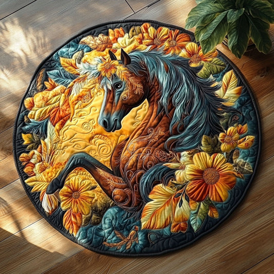 Floral Horse CW3004057CL Quilted Round Mat