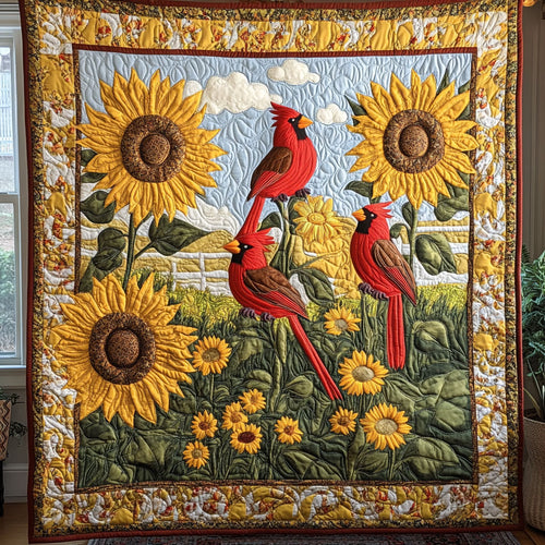 Sunflower Cardinal Family WY0608082CL Quilt