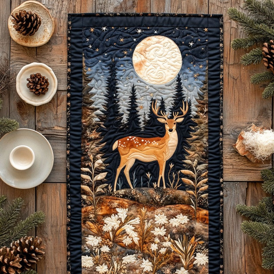 Deer In Midnight Forest WY0506012CL Quilted Table Runner