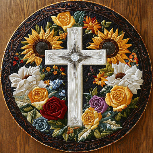 Faith Garden Cross WN2108037CL Quilted Round Mat