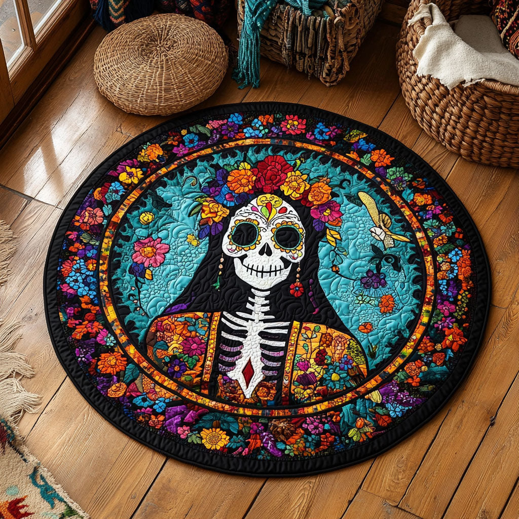 Floral Skull WY2205042CL Quilted Round Mat