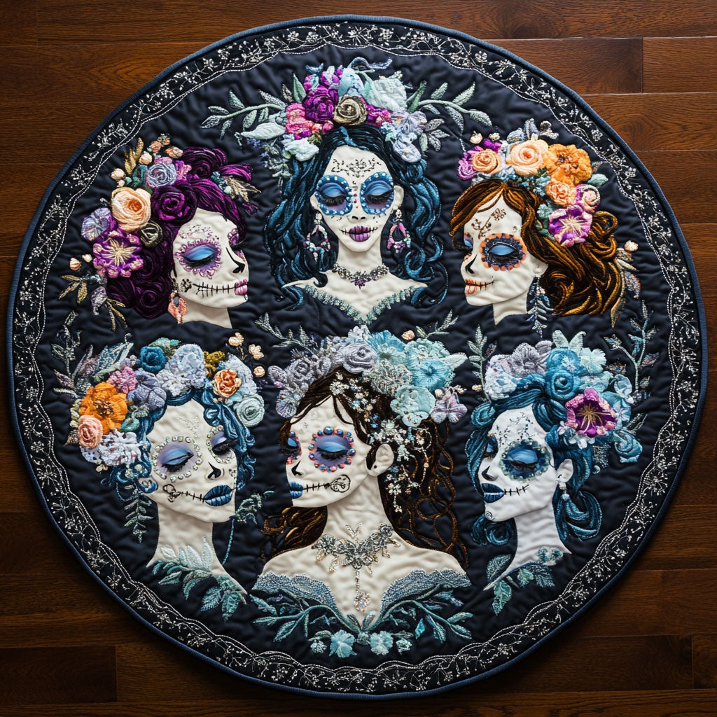 Embroidered Spirit Skull Woman WN0908026CL Quilted Round Mat