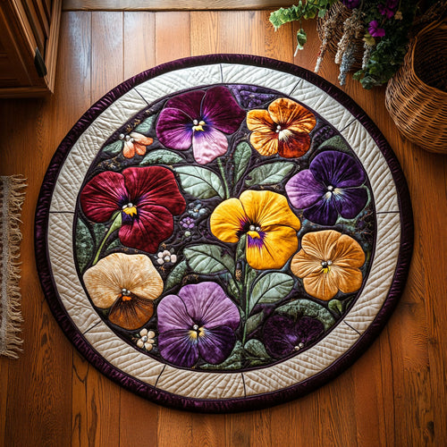 Enchanted Pansy Garden WY0808081CL Quilted Round Mat