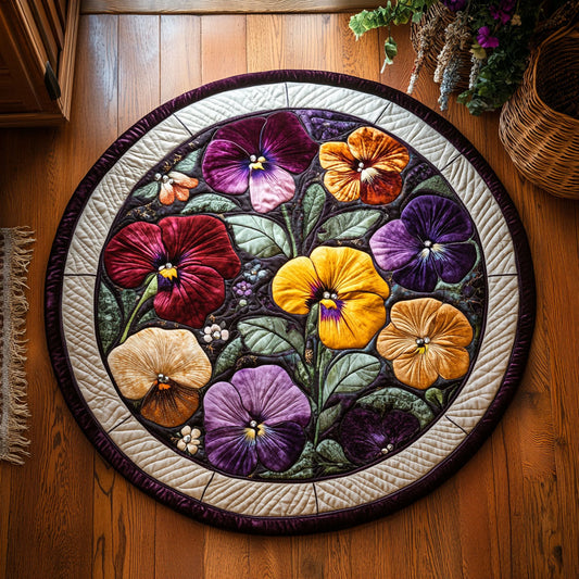 Enchanted Pansy Garden WY0808081CL Quilted Round Mat