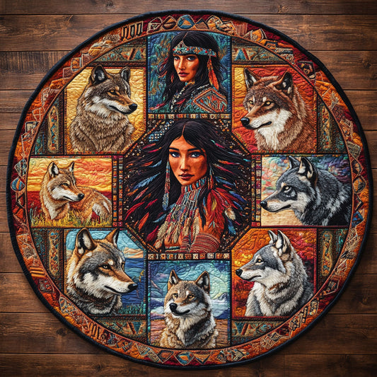 Eternal Bond Wolf And Woman WN0908027CL Quilted Round Mat