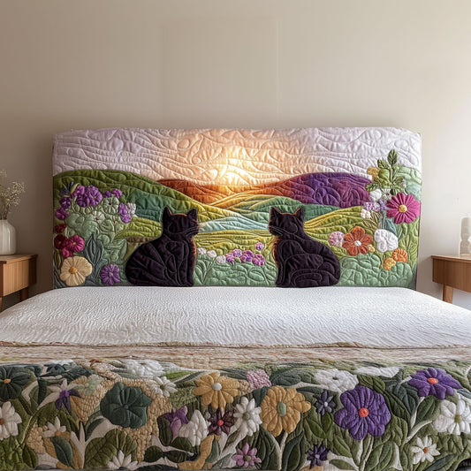 Cats Waiting Dawn QA2412021CL Quilted Headboard Slipcover