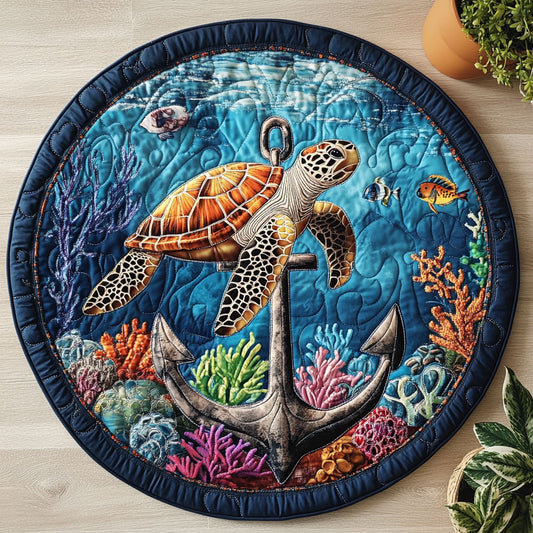 Sea Turtle Anchor CW1207034CL Quilted Round Mat