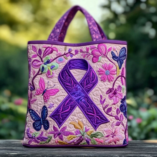 Purple Ribbon Spirit WN2909049CL Quilted Tote Bag